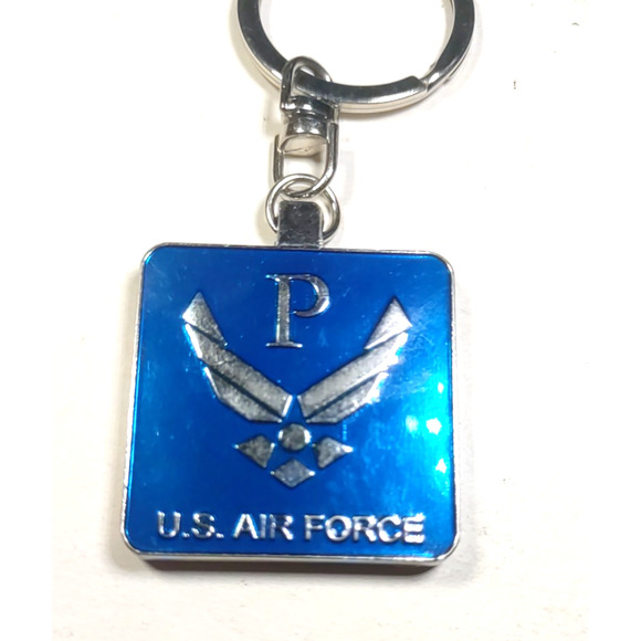 U. S . Air Force Metal Keychain Blue Silver Tone Heavy Duty - Picture 2 of 3
